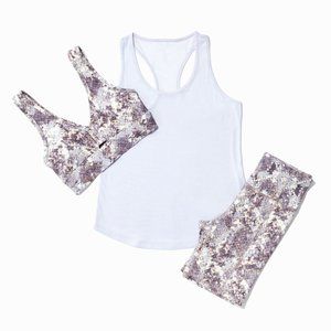 Jessica Simpson Heather Purple Python Women's 3 Piece Activewear Set NWT